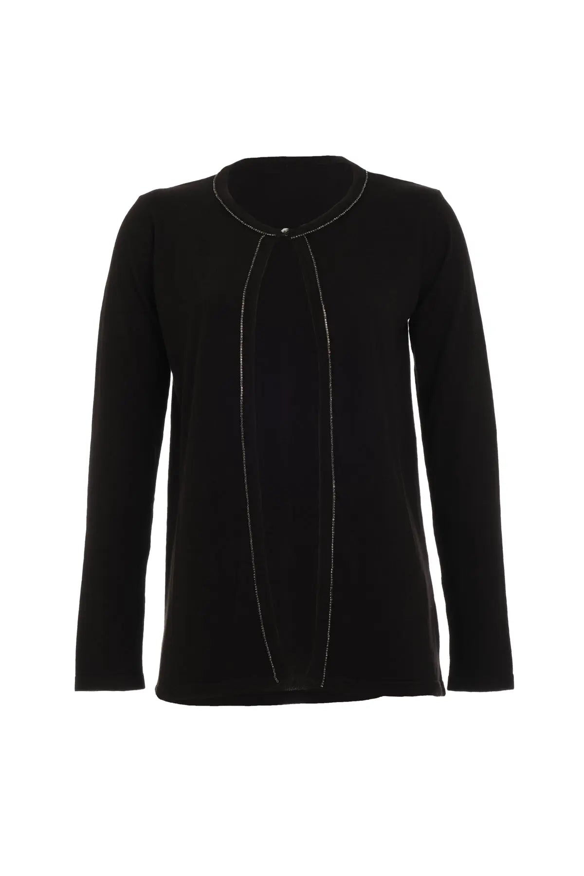 Siyah & More Venüs Siyah Pırlanta Detaylı Uzun Kollu İnce Triko Hırka Silk and Cashmere
