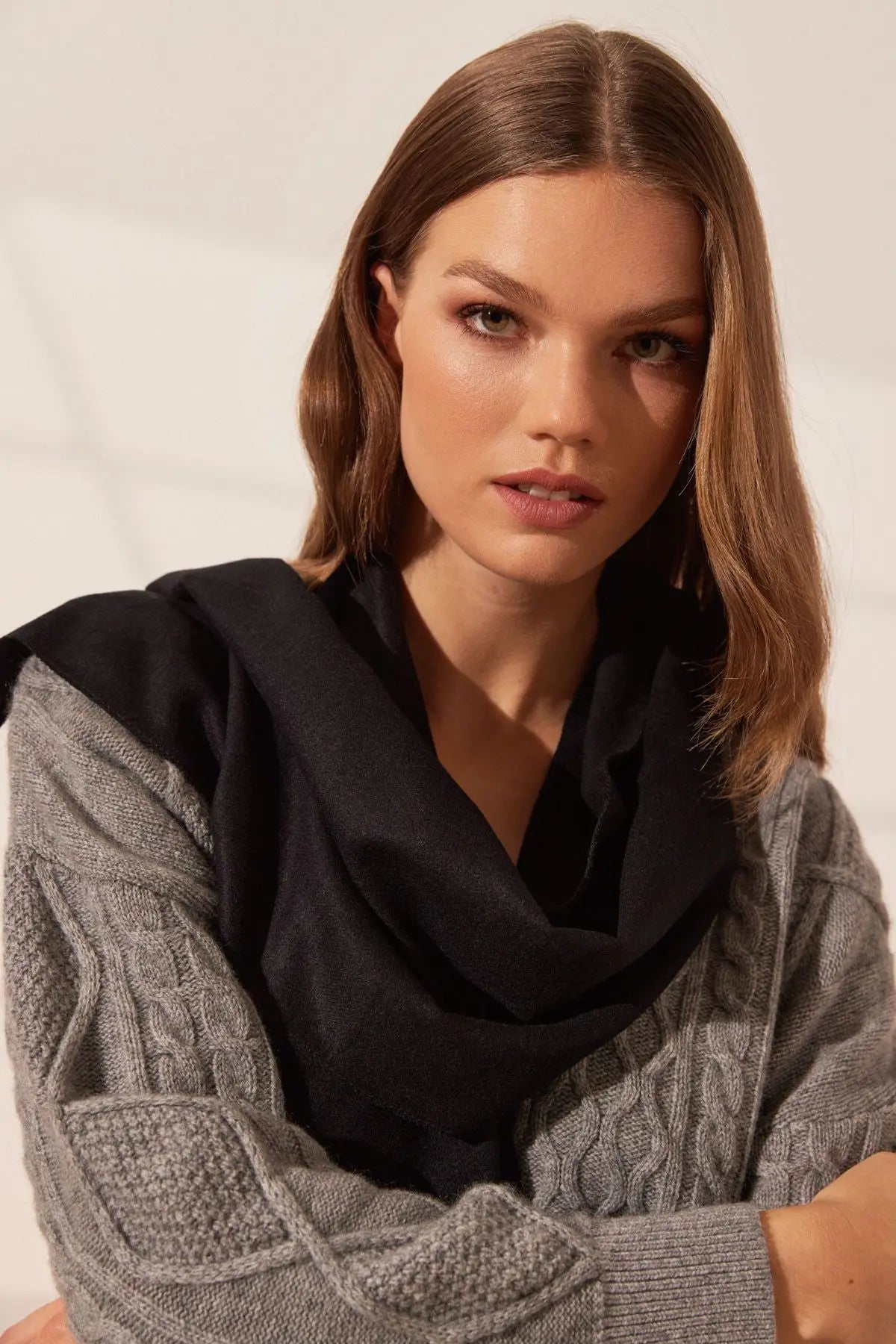 Siyah & More Vish Düz Renk Kaşkol Atkı 30 x 180 cm Silk and Cashmere