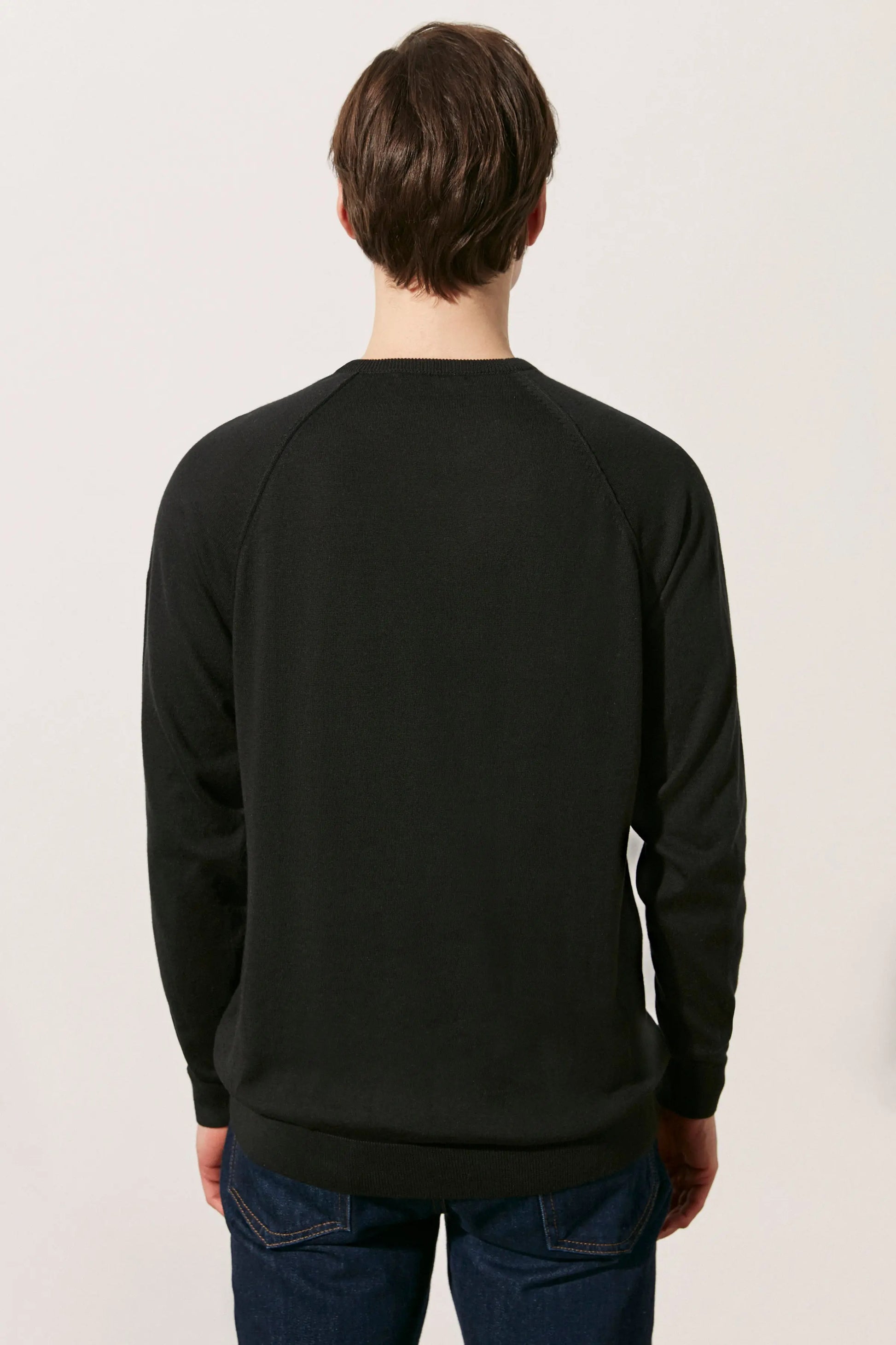 Siyah pek Pamuk Quentin Yuvarlak Yaka Uzun Kollu Erkek Triko Kazak Silk and Cashmere