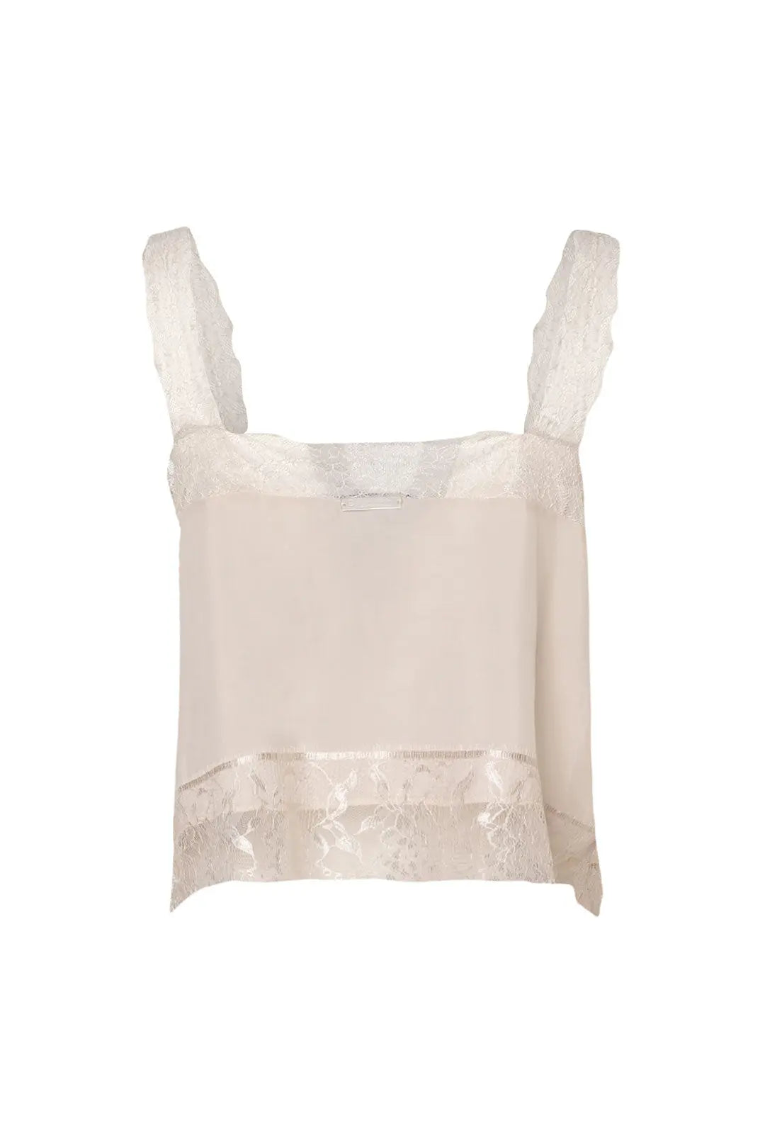 Taş Rengi Lia Krop Kesim Askılı Dantel Detaylı Bluz Silk and Cashmere