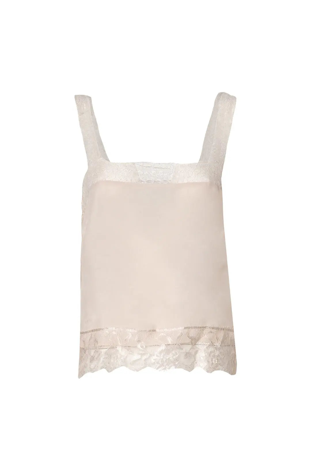 Taş Rengi Lia Krop Kesim Askılı Dantel Detaylı Bluz Silk and Cashmere