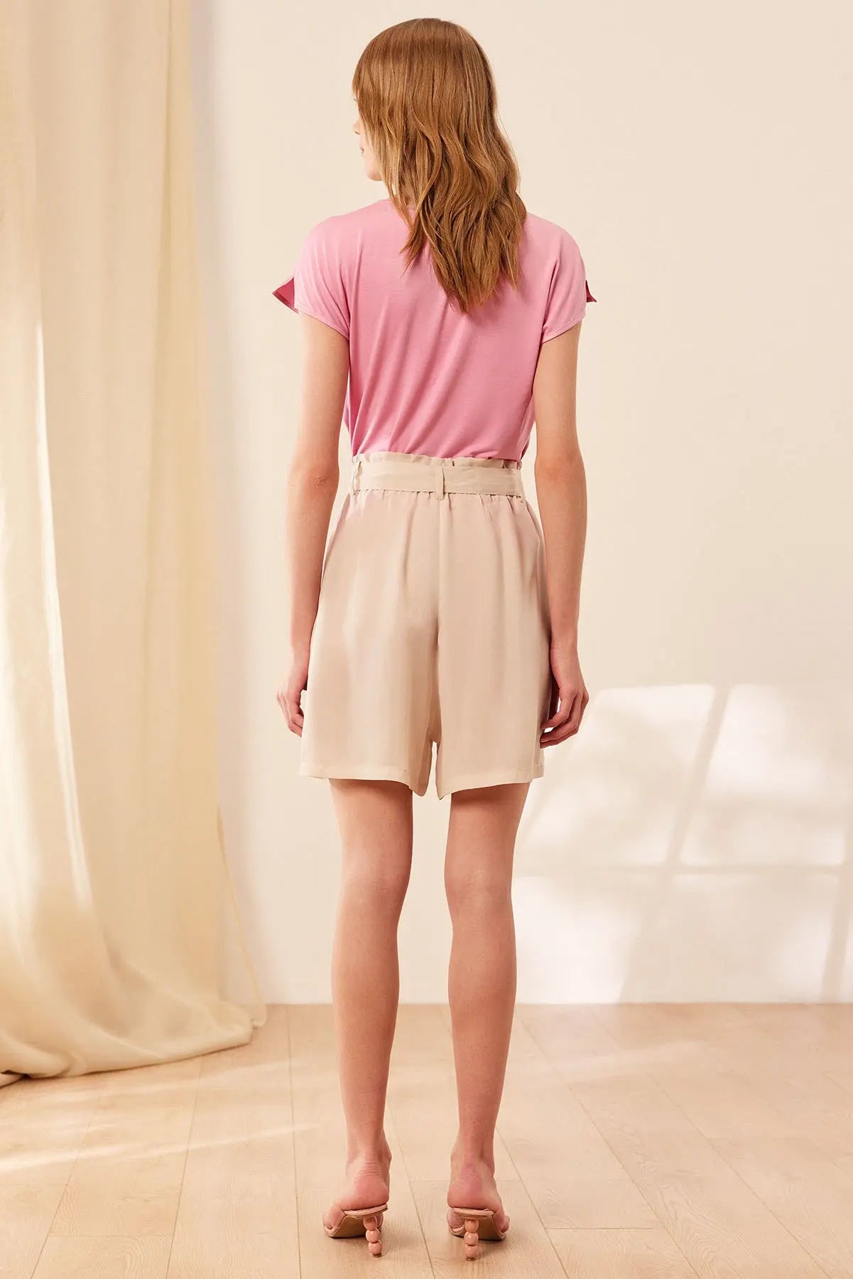 Taş Rengi & More Lia Rahat Kesim Kupro Şort Silk and Cashmere