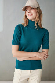 Tavuskusu İpek ve Kaşmir Balıkçı Yaka Kısa Kollu Aleyna Triko Silk and Cashmere