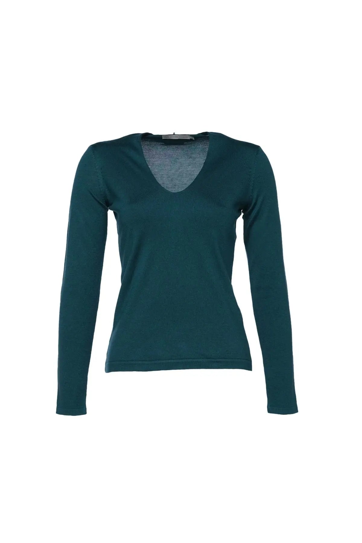 Tavuskusu İpek ve Kaşmir Derin V Yaka Uzun Kollu Aleyna Triko Silk and Cashmere