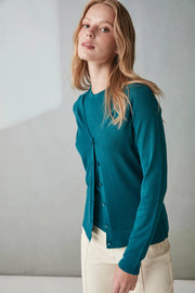 Tavuskusu İpek ve Kaşmir Düğmeli V Yaka Uzun Kollu Aleyna Hırka Silk and Cashmere