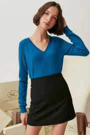 Tavuskusu Saf Kamir Veronique V Yaka Uzun Kollu Kazak Silk and Cashmere