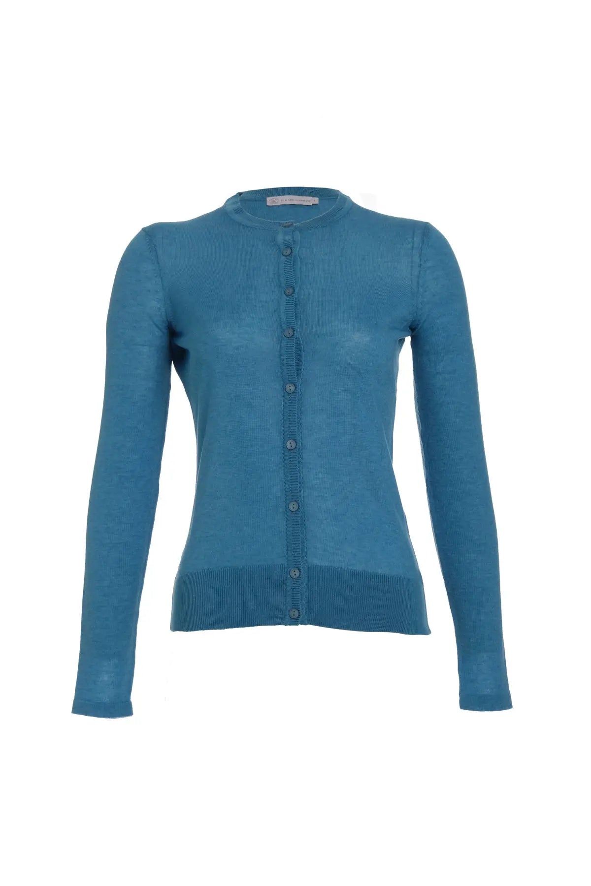 Turkuaz İpek Karışımlı Melinda Yuvarlak Yaka Uzun Kollu Hırka Silk and Cashmere