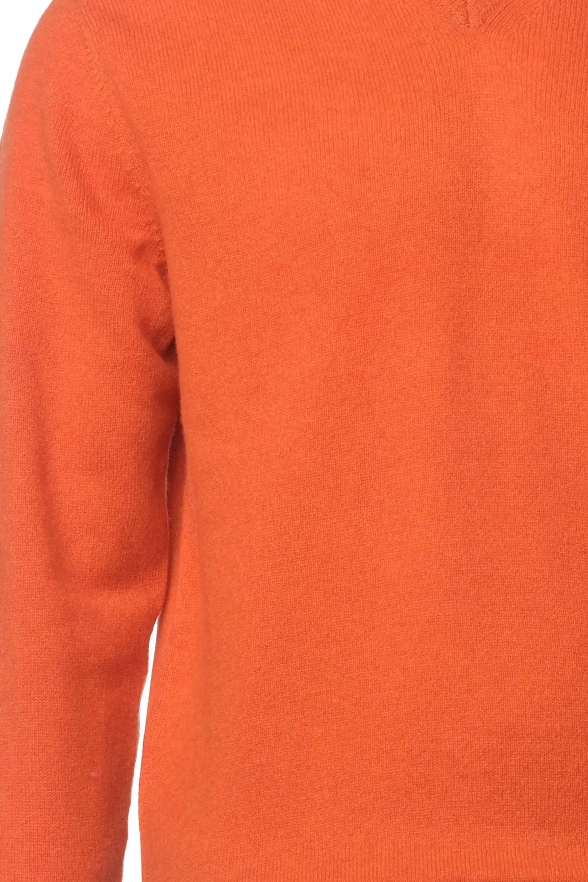 Turuncu Saf Kamir V Yaka Uzun Kollu Vincent Erkek Kazak Silk and Cashmere