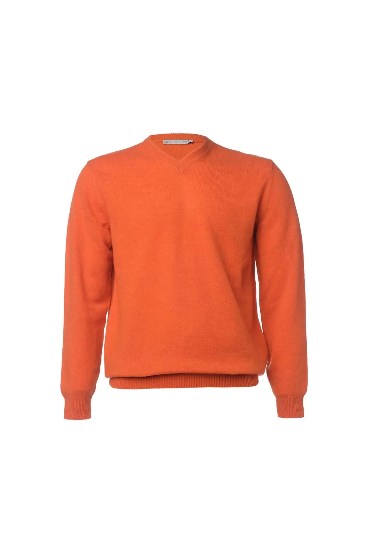 Turuncu Saf Kamir V Yaka Uzun Kollu Vincent Erkek Kazak Silk and Cashmere