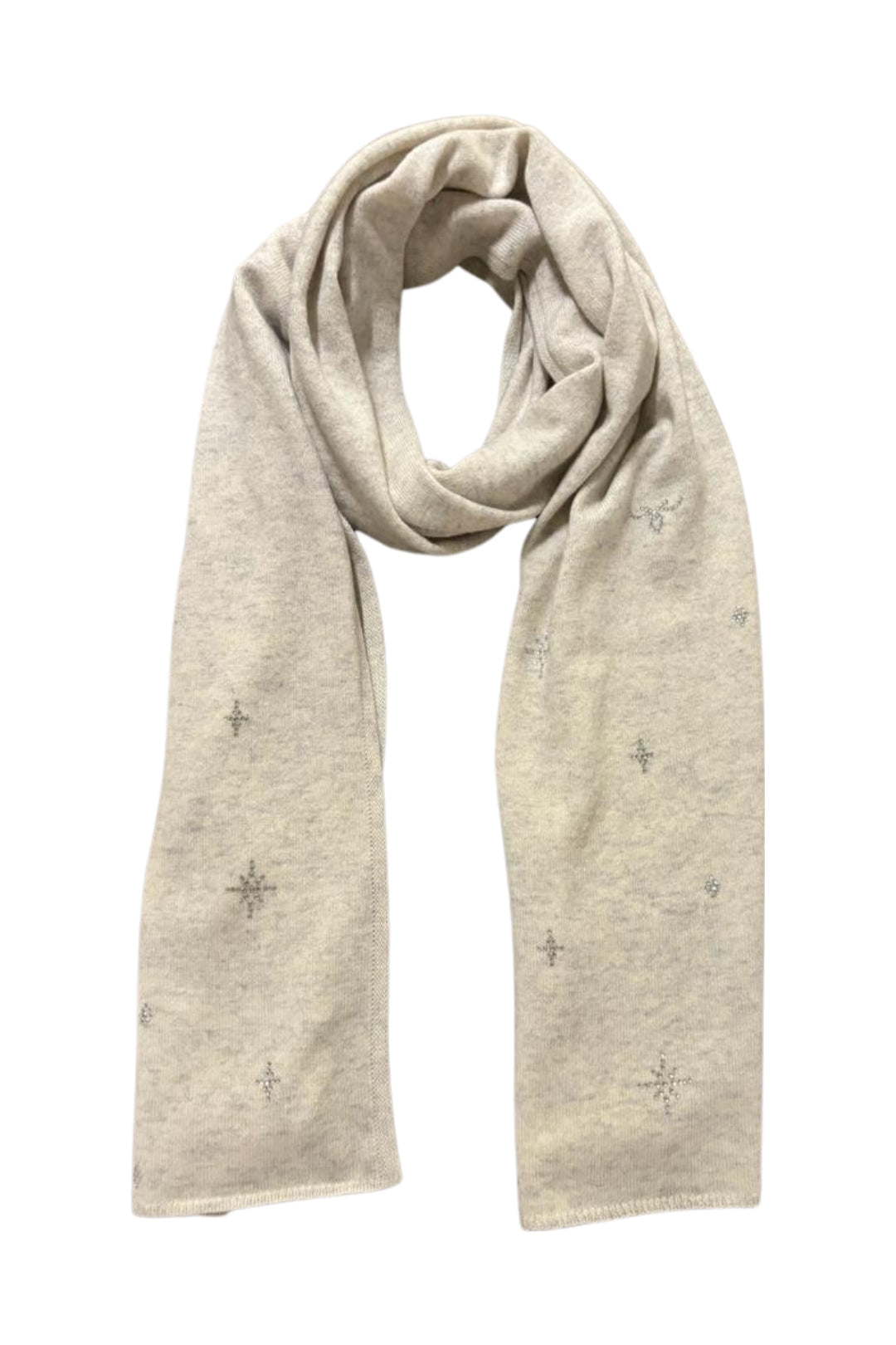 Ekru Melanj Kaşmir ve Yün Taş Detaylı Lucia Atkı