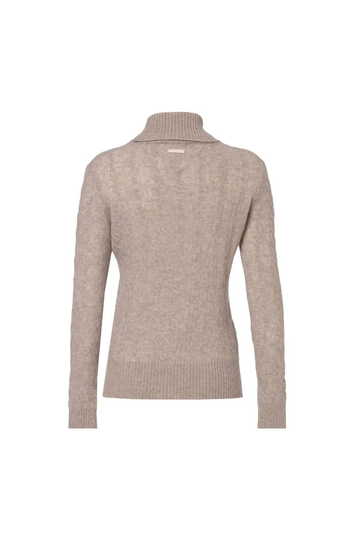 Vizon Amelia Avustralya Yünü Kaşmir Saç Örgülü Balıkçı Yaka Uzun Kollu Kadın Kazak Silk and Cashmere