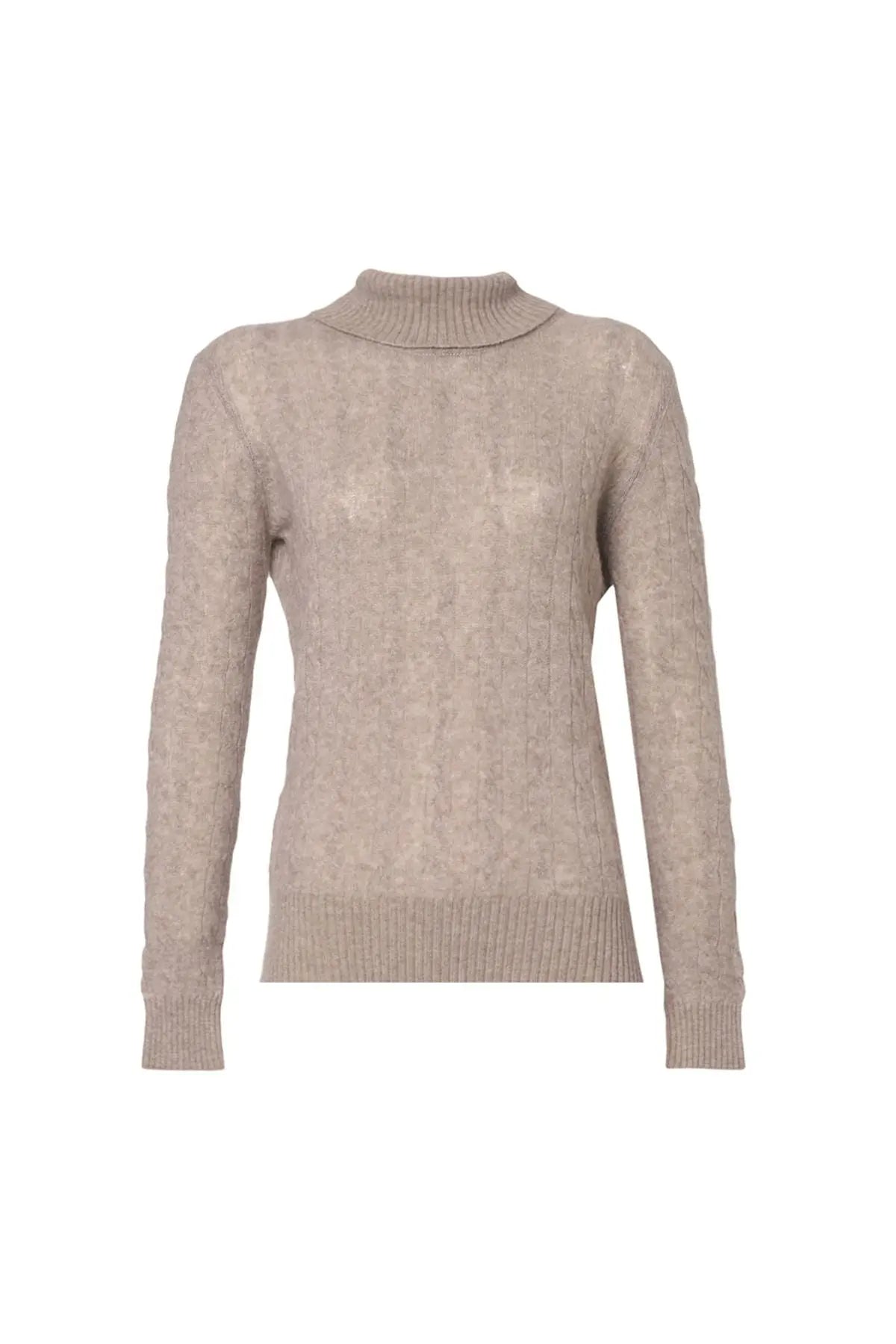 Vizon Amelia Avustralya Yünü Kaşmir Saç Örgülü Balıkçı Yaka Uzun Kollu Kadın Kazak Silk and Cashmere