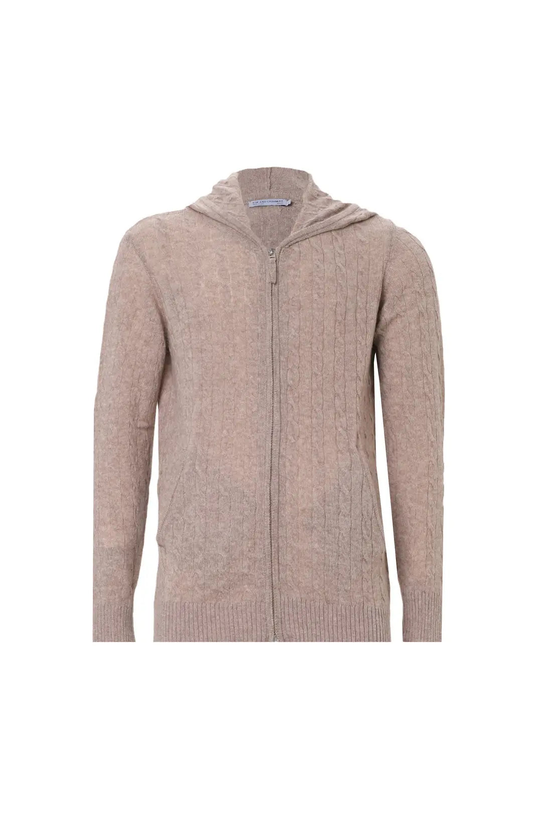 Vizon Amerigo Avustralya Yünü Kaşmir Saç Örgülü Uzun Kollu Erkek Kapüşonlu Hırka Silk and Cashmere