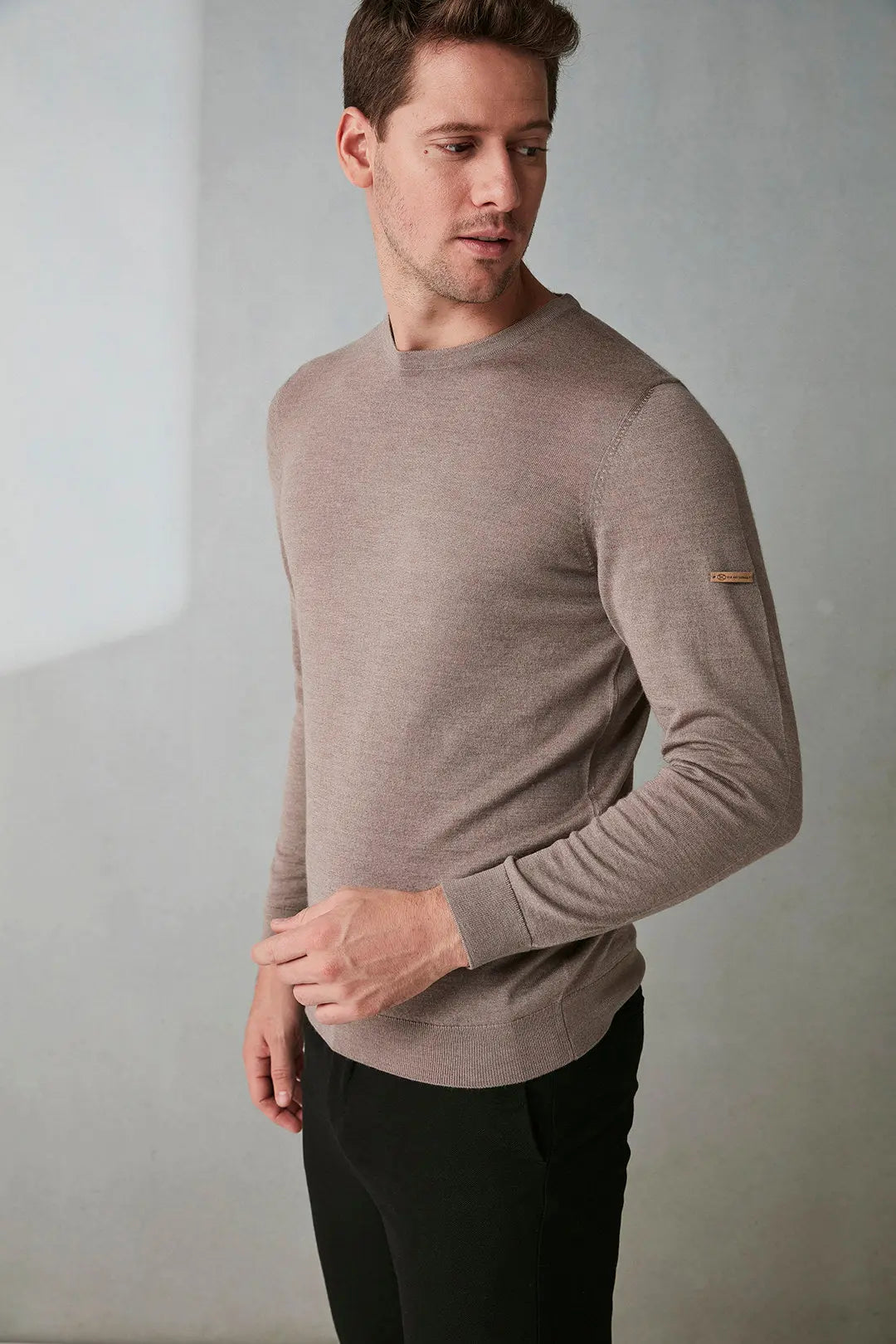 Vizon İpek Karışımlı Uzun Kollu Quentin Yuvarlak Yaka Erkek Kazak Silk and Cashmere