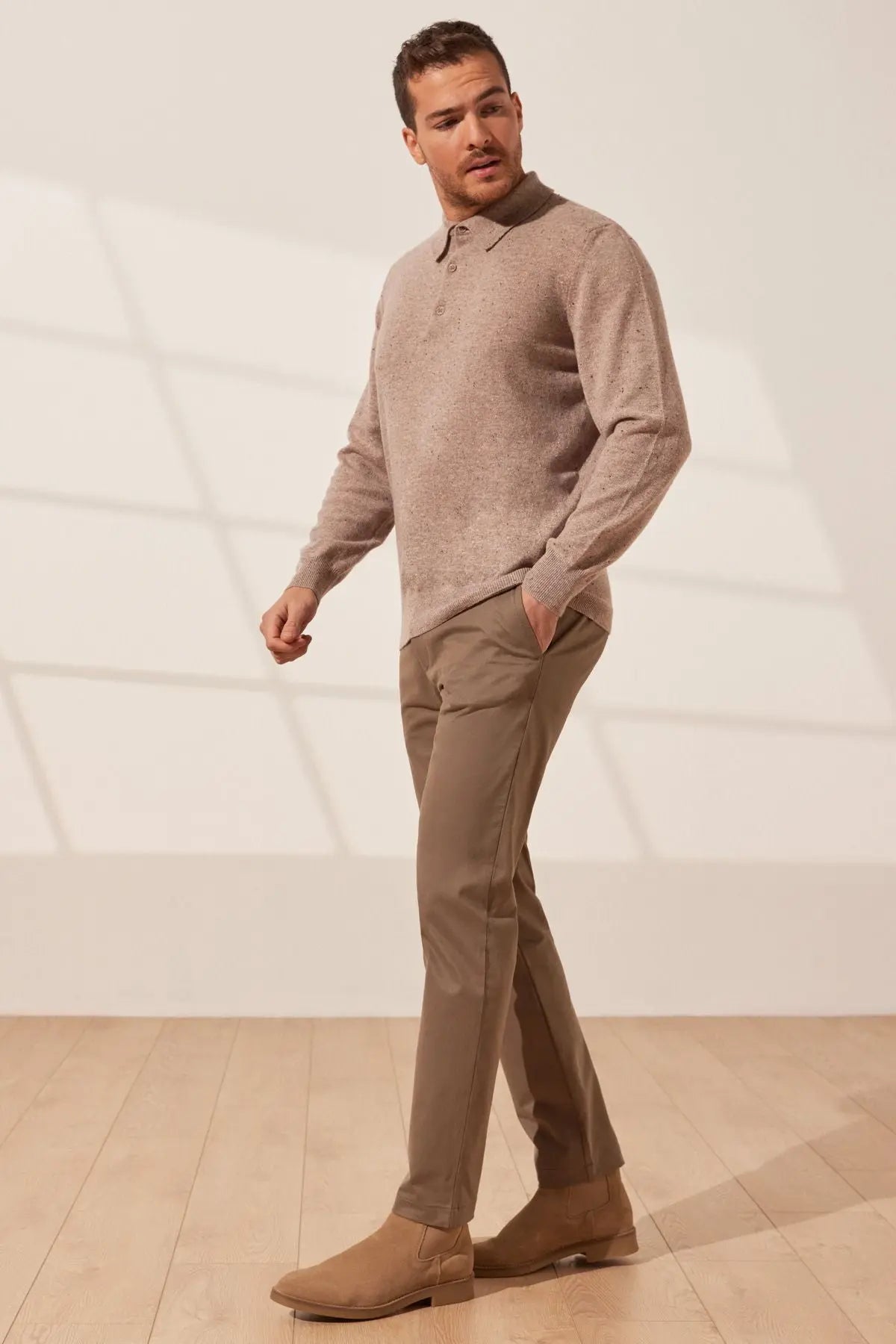 Vizon Saf Kamir Polo Yaka Uzun Kollu Erkek Kazak Silk and Cashmere