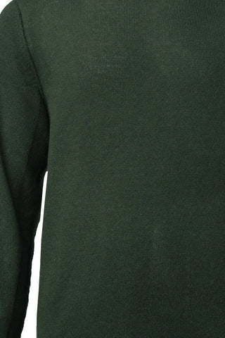 Yeşil Kaşmir ve Avustralya Yünü Erson Ters Dikiş Detaylı Yuvarlak Yaka Uzun Kollu Erkek Kazak Silk and Cashmere