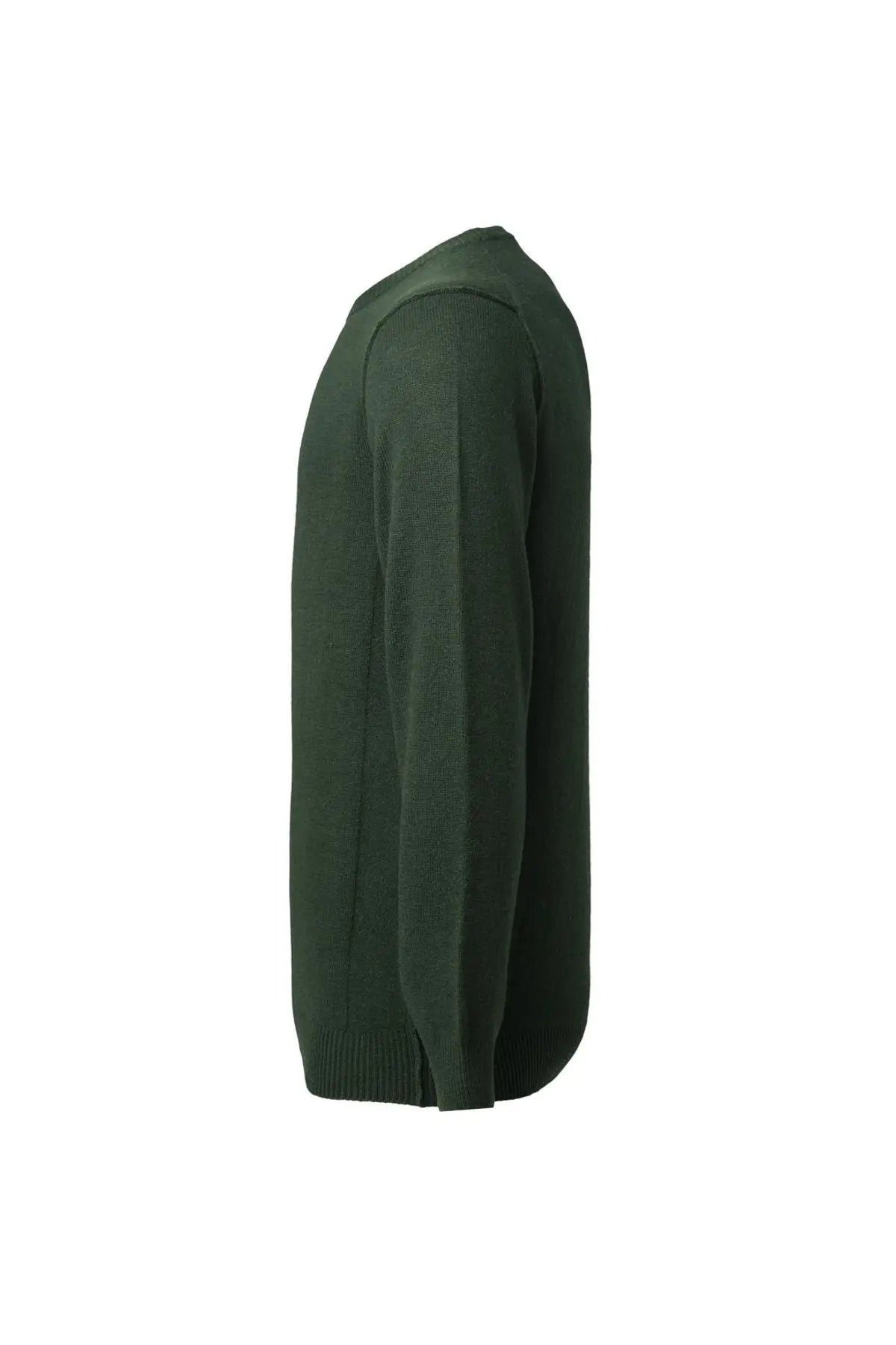 Yeşil Kaşmir ve Avustralya Yünü Erson Ters Dikiş Detaylı Yuvarlak Yaka Uzun Kollu Erkek Kazak Silk and Cashmere