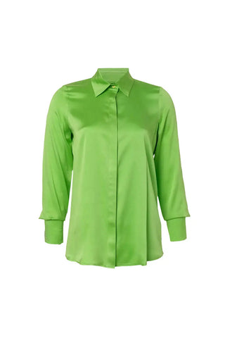 Yeşil Saf İpek Audrey Uzun Kollu Gömlek Silk and Cashmere