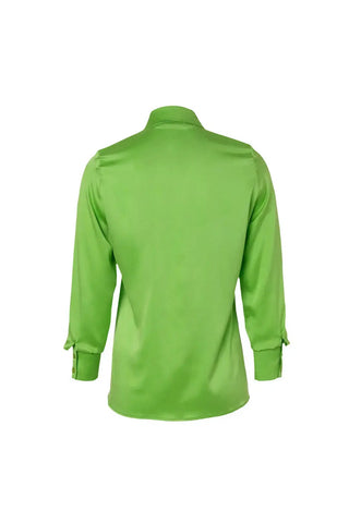 Yeşil Saf İpek Audrey Uzun Kollu Gömlek Silk and Cashmere