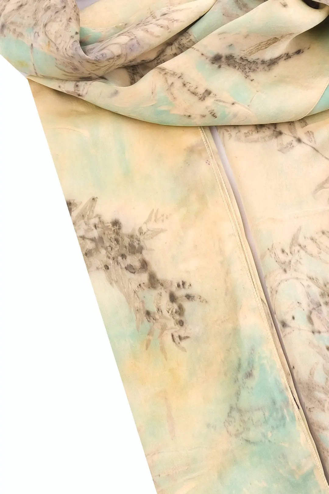 Yeşil Saf İpek El Baskısı Ekolojik Şal 90 x 200 cm Silk and Cashmere