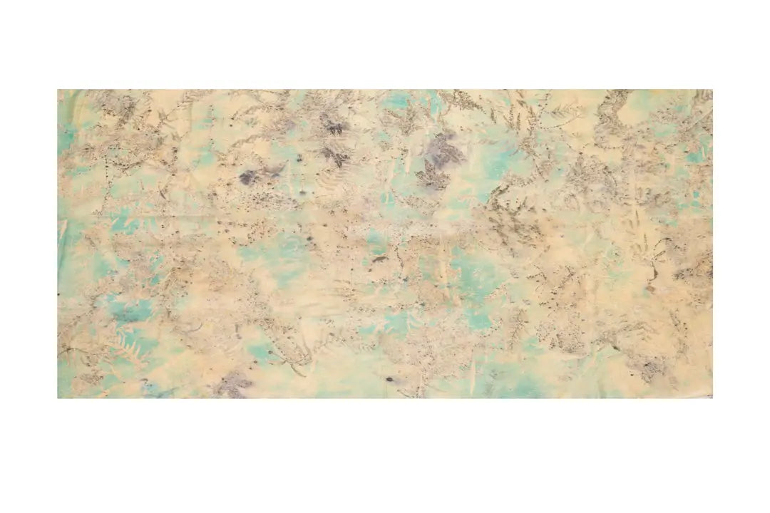 Yeşil Saf İpek El Baskısı Ekolojik Şal 90 x 200 cm Silk and Cashmere