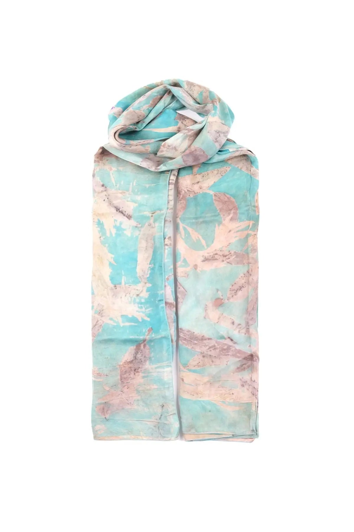 Yeşil Saf İpek El Baskısı Ekolojik Şal 90 x 200 cm Silk and Cashmere