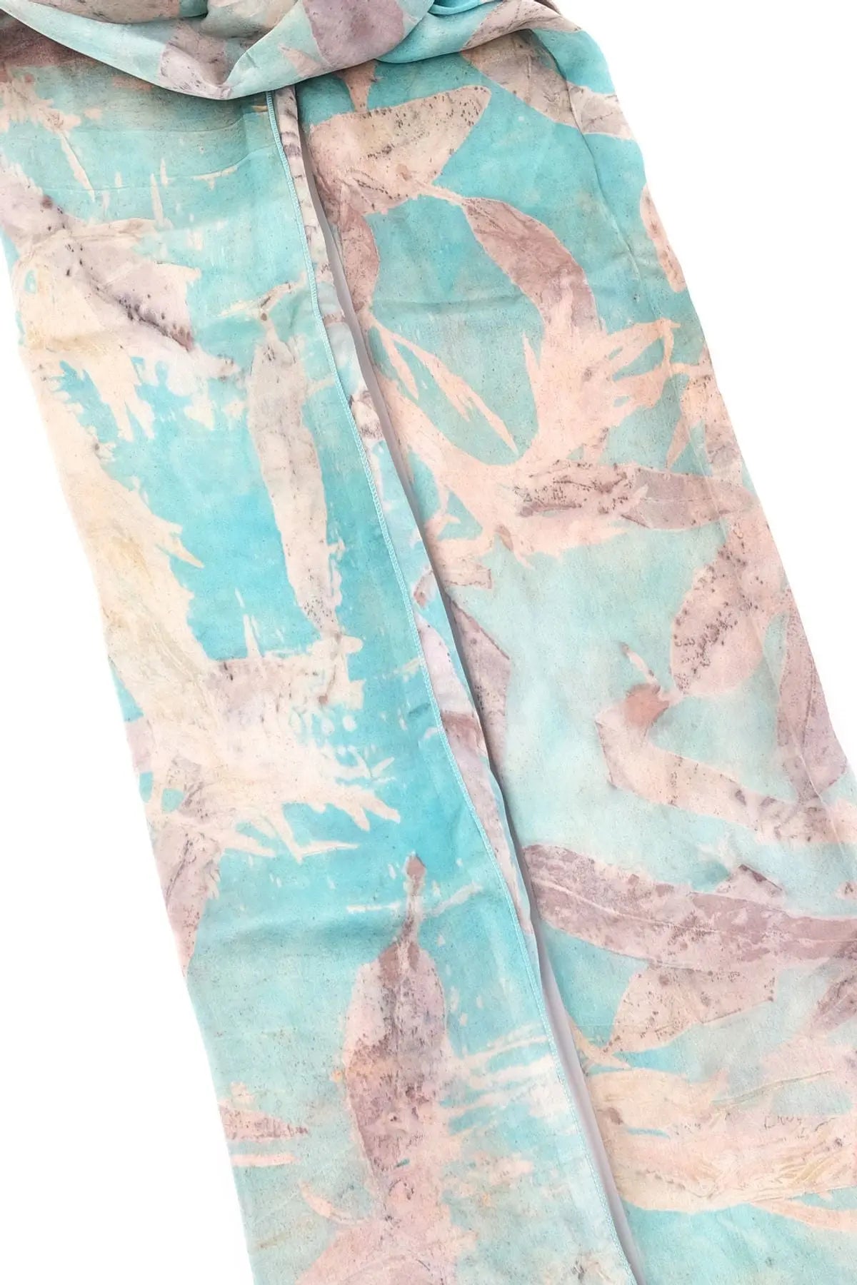 Yeşil Saf İpek El Baskısı Ekolojik Şal 90 x 200 cm Silk and Cashmere