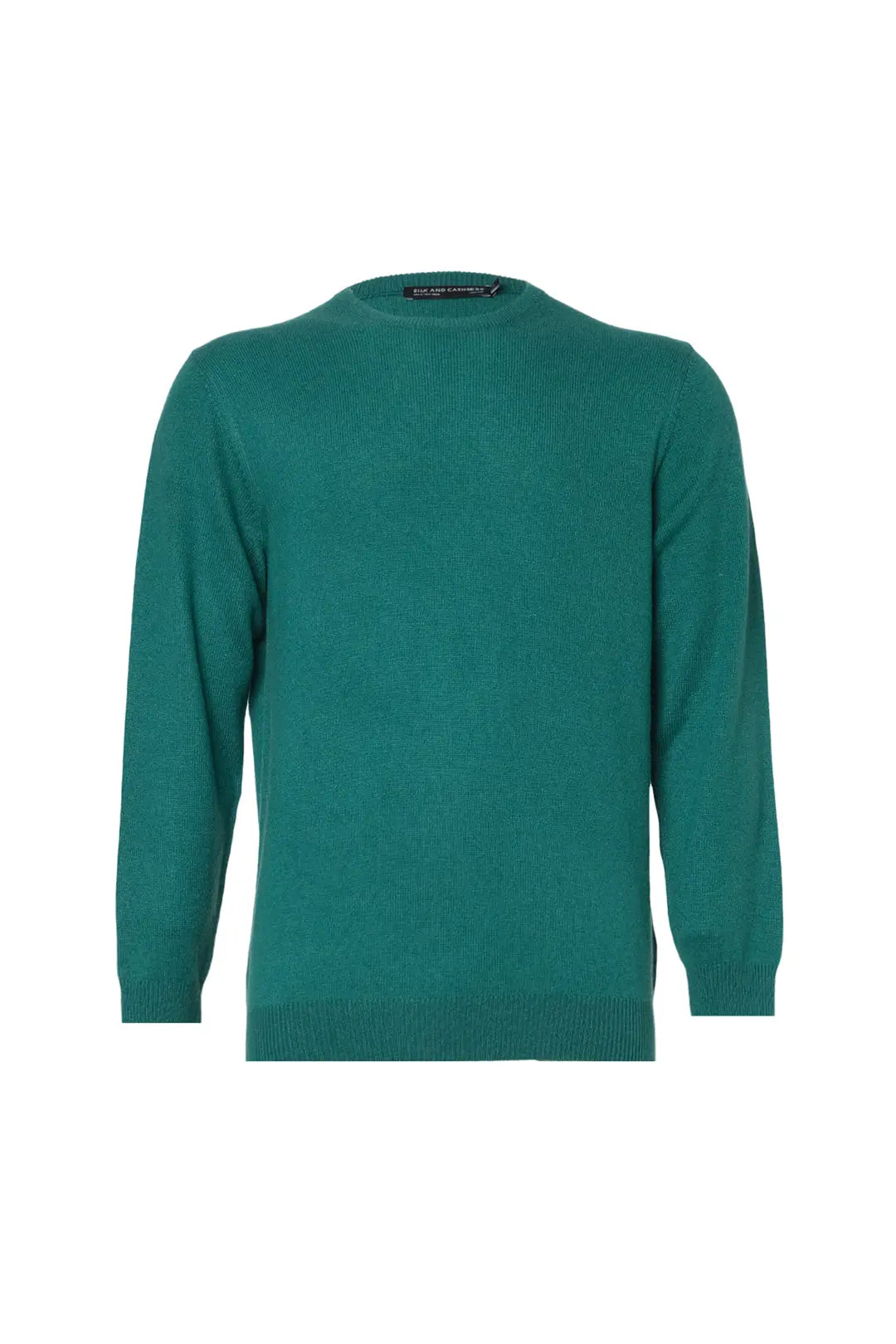 Yeşil Saf Kaşmir  Vincent Yuvarlak Yaka Uzun Kollu Erkek Kazak Silk and Cashmere