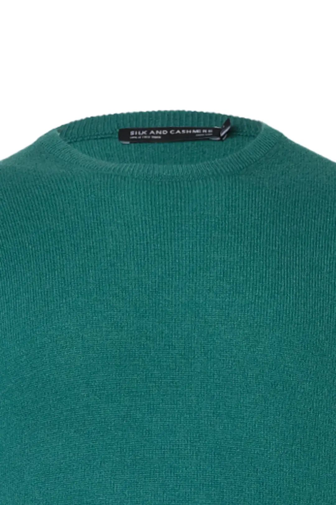 Yeşil Saf Kaşmir  Vincent Yuvarlak Yaka Uzun Kollu Erkek Kazak Silk and Cashmere