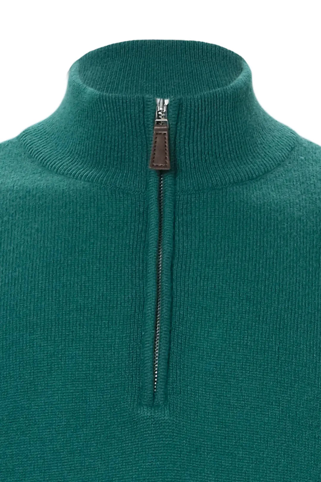 Yeşil Saf Kaşmir Fermuarlı Yarım Balıkçı Yaka Uzun Kollu Erkek Kazak Silk and Cashmere