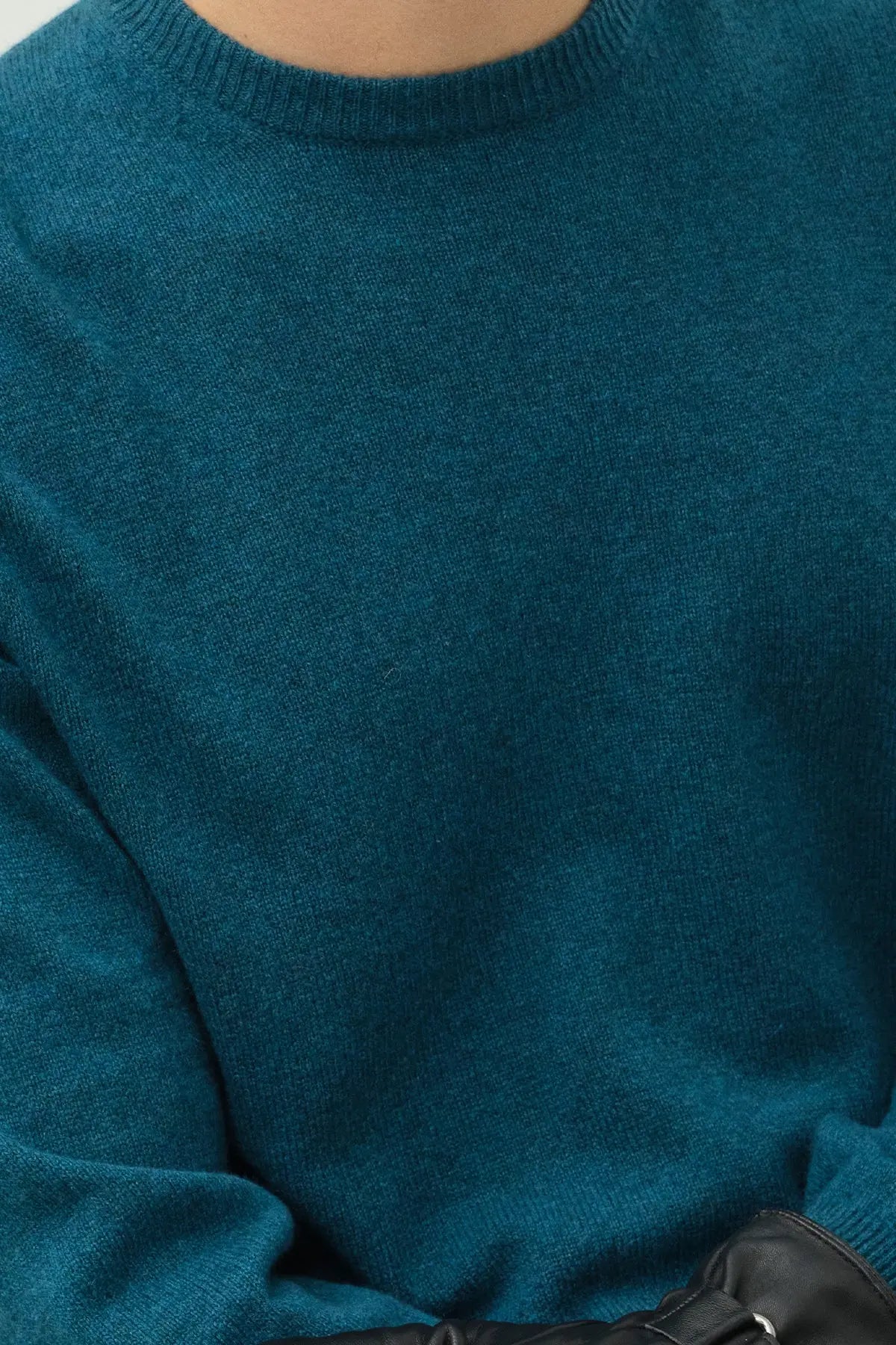 Yeşil Saf Kaşmir Yuvarlak Yaka Uzun Kollu Vincent Kazak Silk and Cashmere