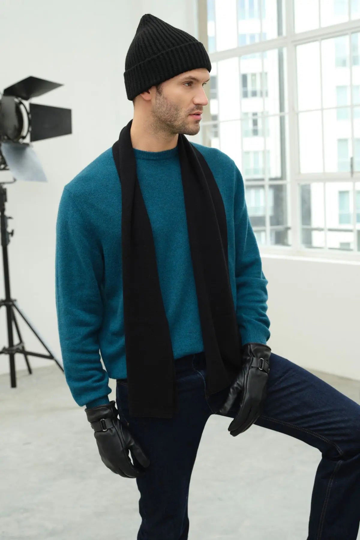 Yeşil Saf Kaşmir Yuvarlak Yaka Uzun Kollu Vincent Kazak Silk and Cashmere