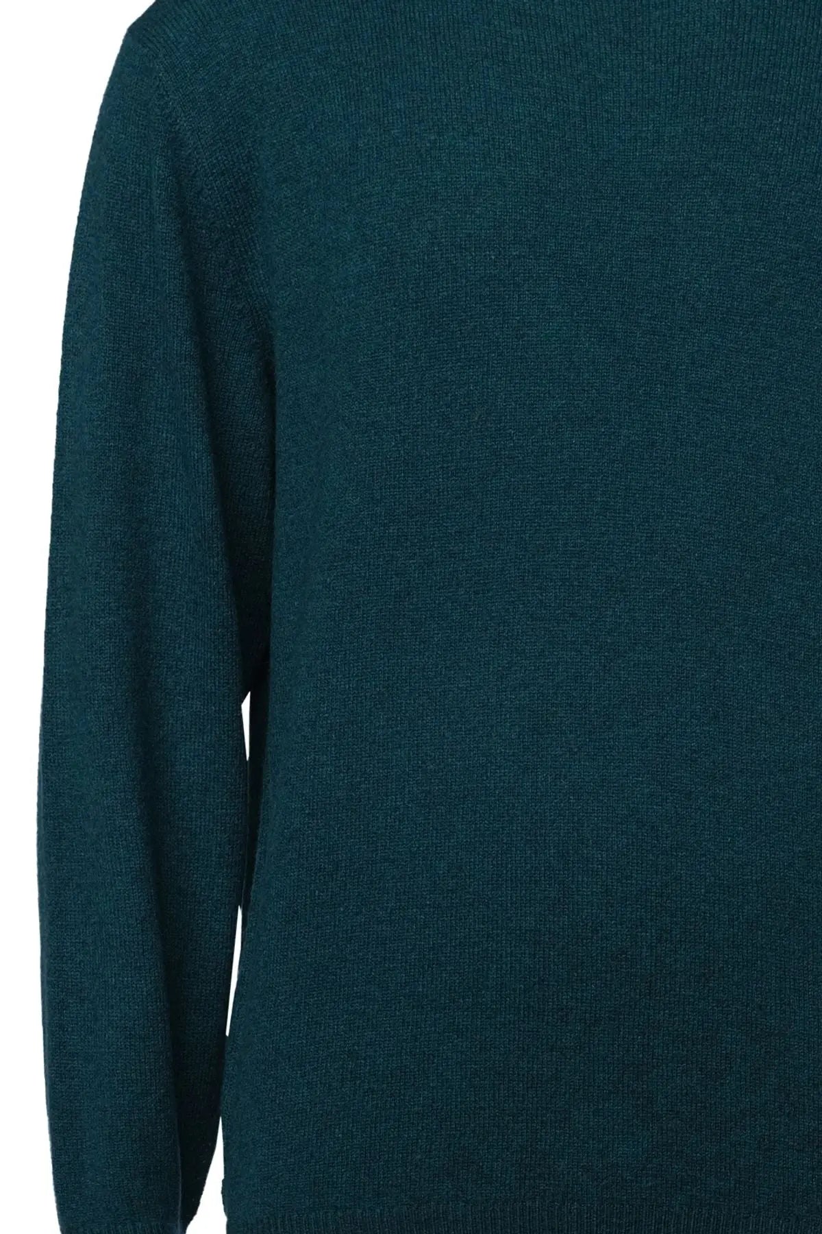 Yeşil Saf Kaşmir Yuvarlak Yaka Uzun Kollu Vincent Kazak Silk and Cashmere