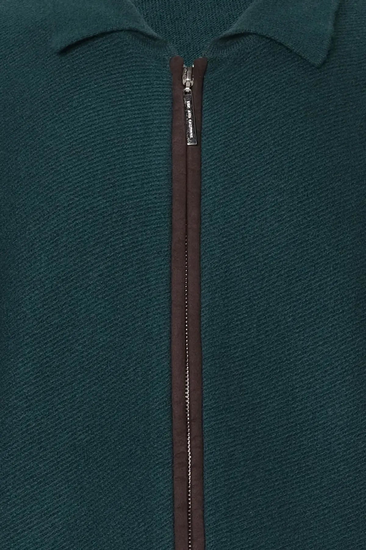 Yeşil Tricennial Saf Kaşmir Balık Sırtı Desenli Uzun Kollu Erkek Fermuarlı Hırka Silk and Cashmere