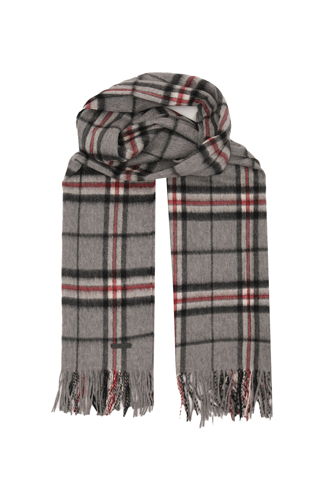 Gri Rose Saf Kaşmir Kareli Şal 74 x 194 cm