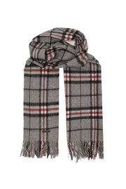 Gri Rose Saf Kaşmir Kareli Şal 74 x 194 cm