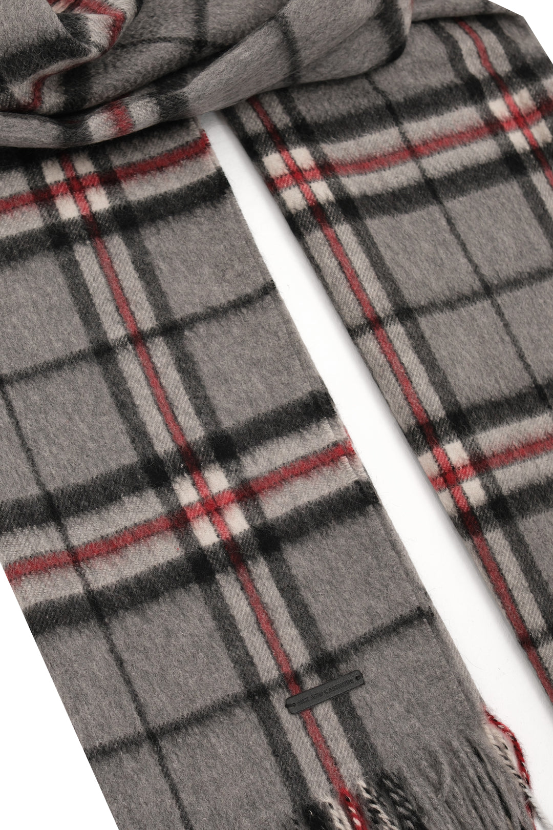 Gri Rose Saf Kaşmir Kareli Şal 74 x 194 cm