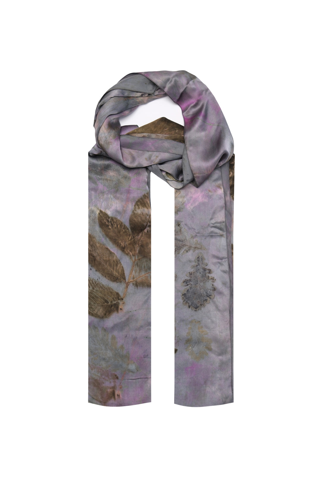 Gri Saf İpek El Baskısı Ekolojik Şal  90 x 200 cm