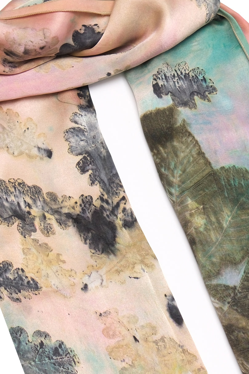 Somon Saf İpek El Baskısı Ekolojik Şal  90 x 200 cm