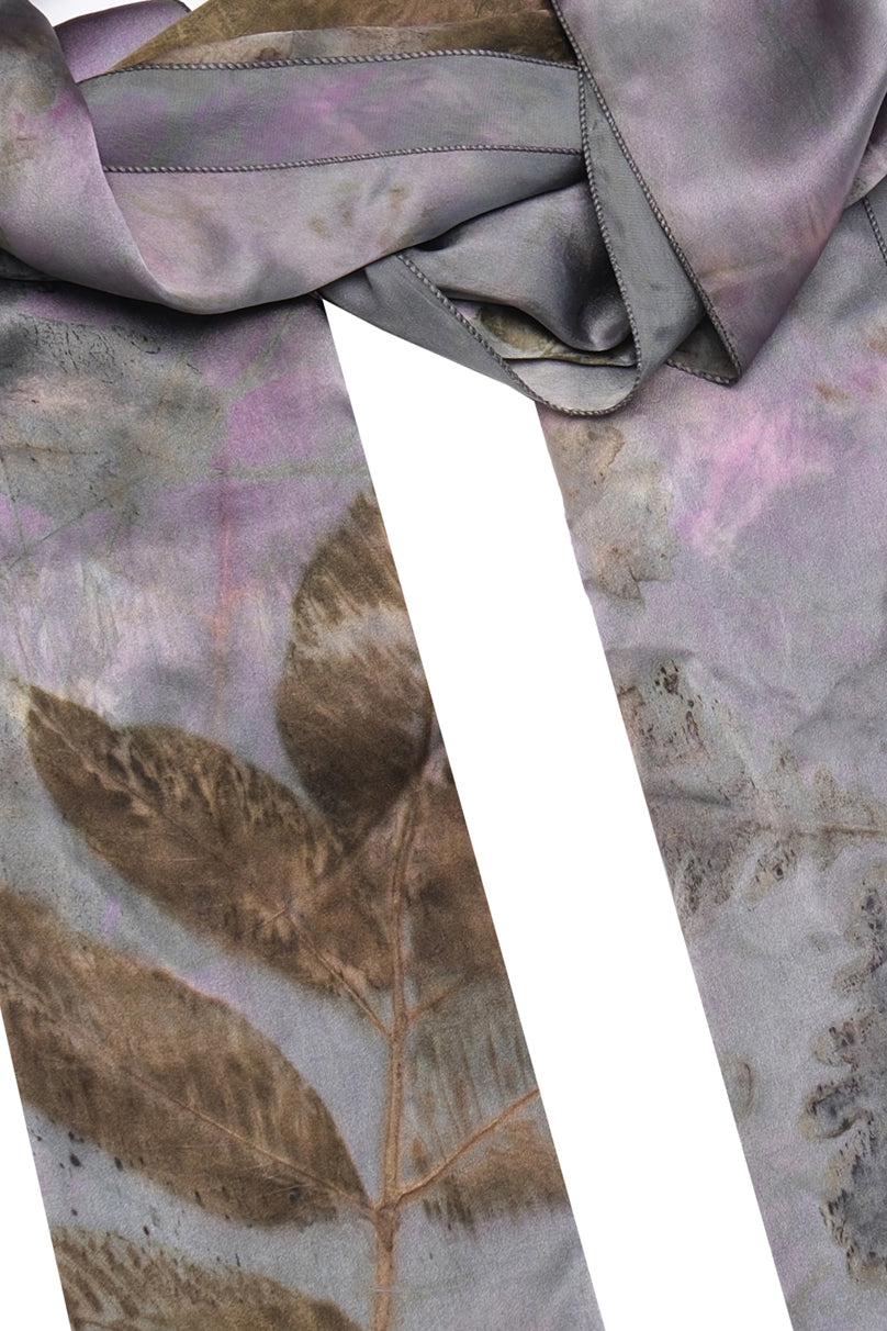 Gri Saf İpek El Baskısı Ekolojik Şal  90 x 200 cm