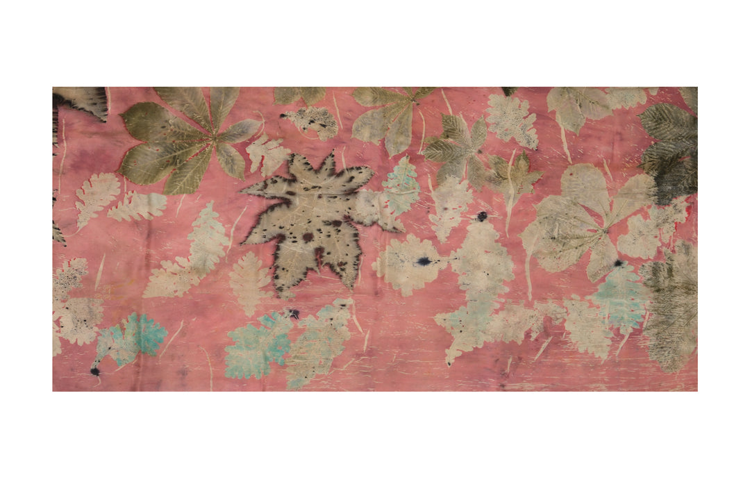 Pembe Saf İpek El Baskısı Ekolojik Şal  90 x 200 cm