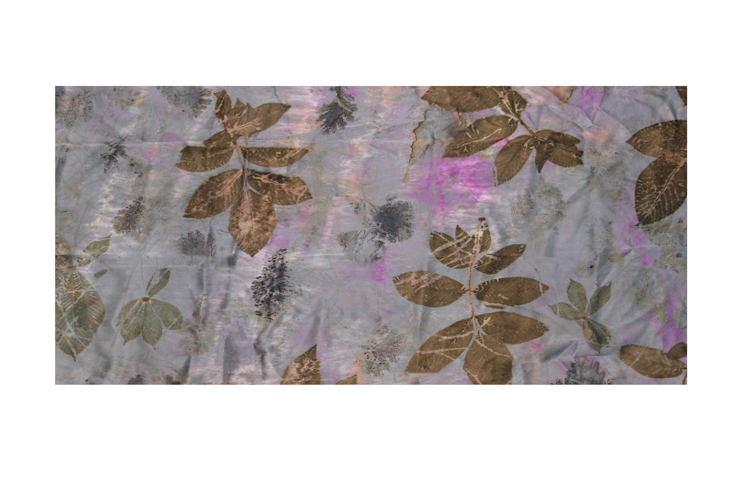 Gri Saf İpek El Baskısı Ekolojik Şal  90 x 200 cm