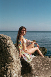 Mercan Jas İpekli Desenli Kısa Kollu Kimono Hırka