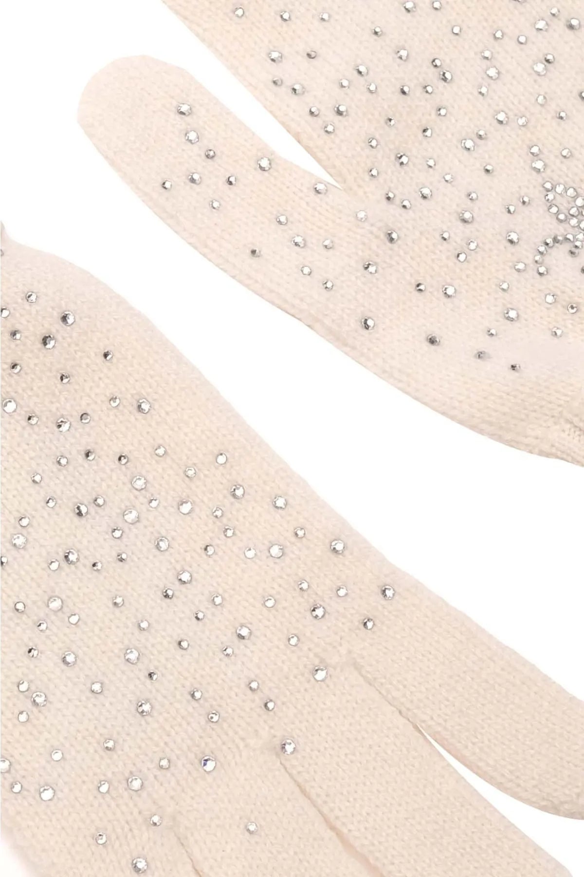 Ekru Lucia Yün Kaşmir Taş Süslü Kadın Eldiven