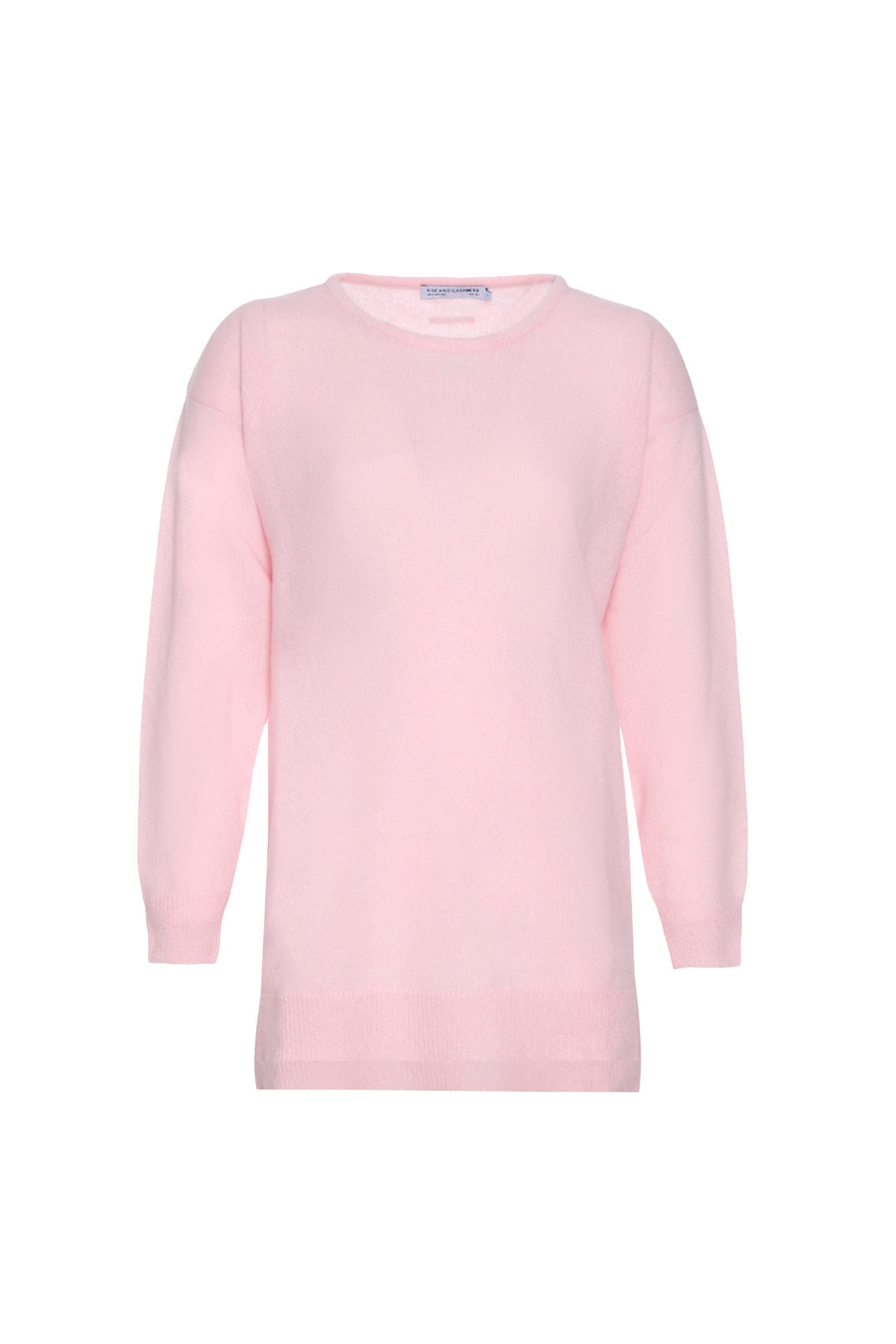 Pembe Kostir Saf Kaşmir Yuvarlak Yaka Uzun Kollu Kadın Tunik Kazak