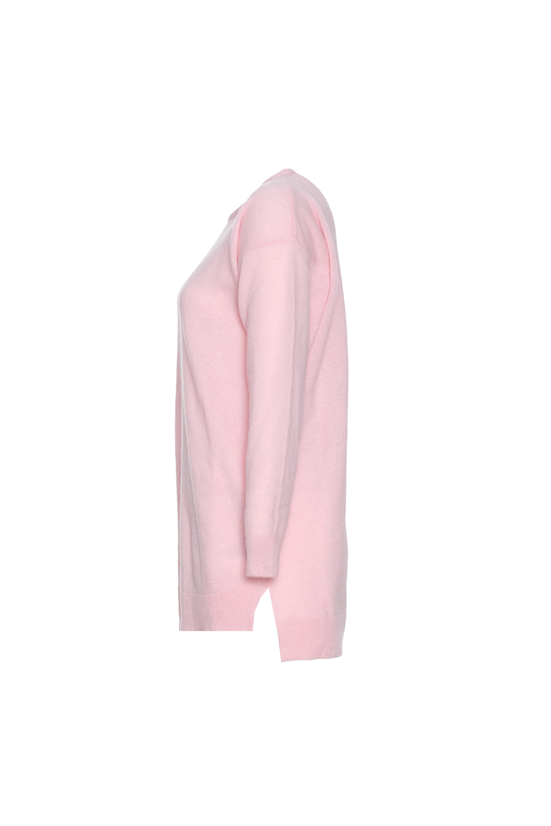 Pembe Kostir Saf Kaşmir Yuvarlak Yaka Uzun Kollu Kadın Tunik Kazak