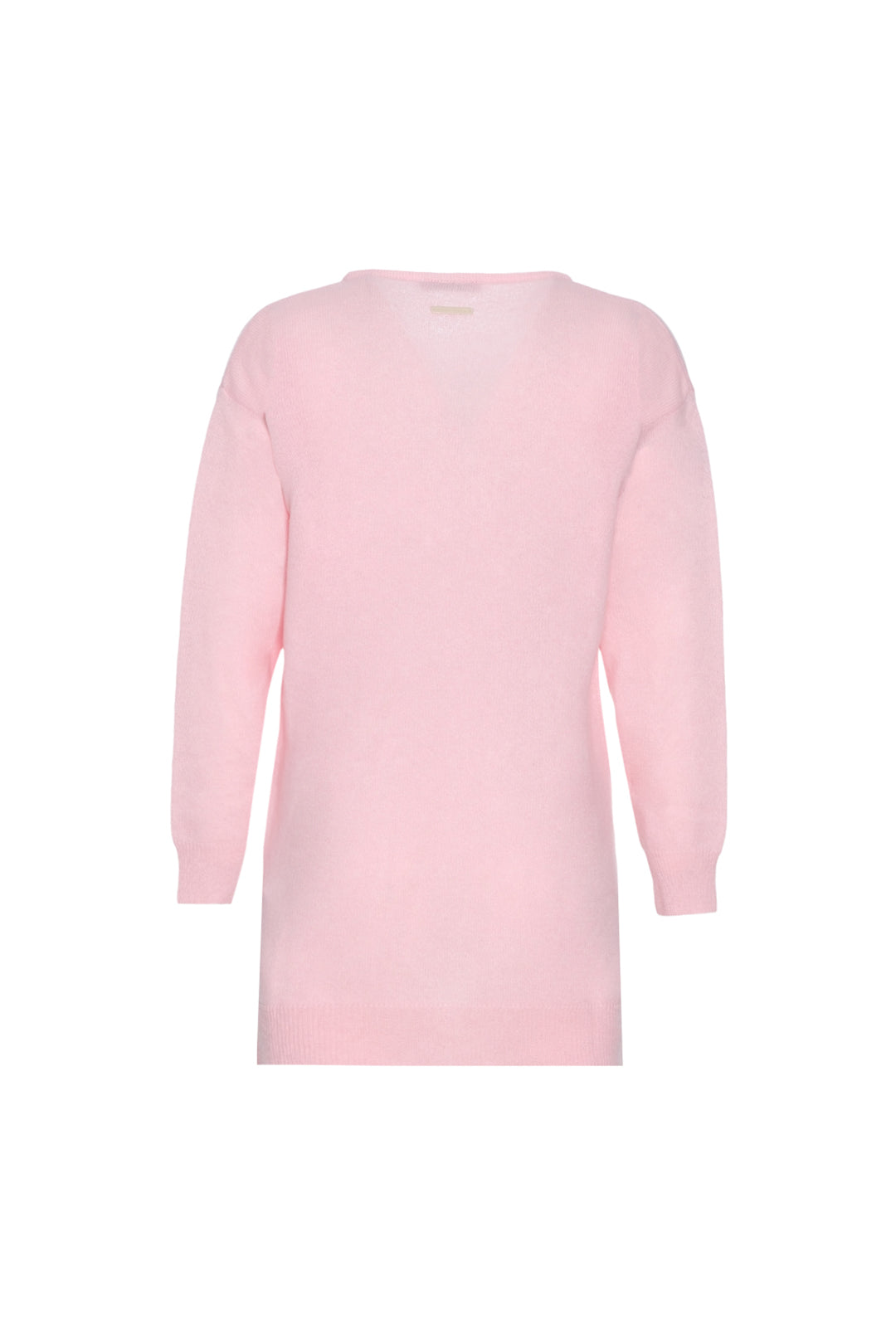 Pembe Kostir Saf Kaşmir Yuvarlak Yaka Uzun Kollu Kadın Tunik Kazak