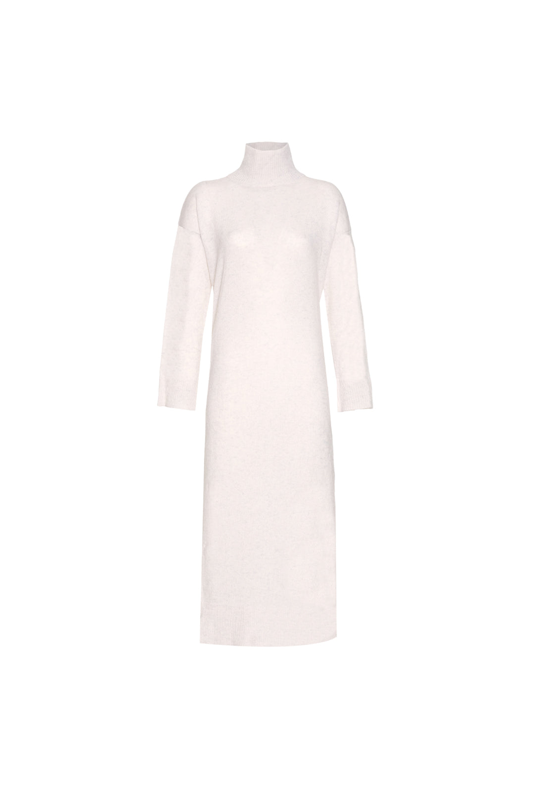 Ekru Tricennial Saf Kaşmir Balıkçı Yaka Uzun Kollu Kadın Elbise
