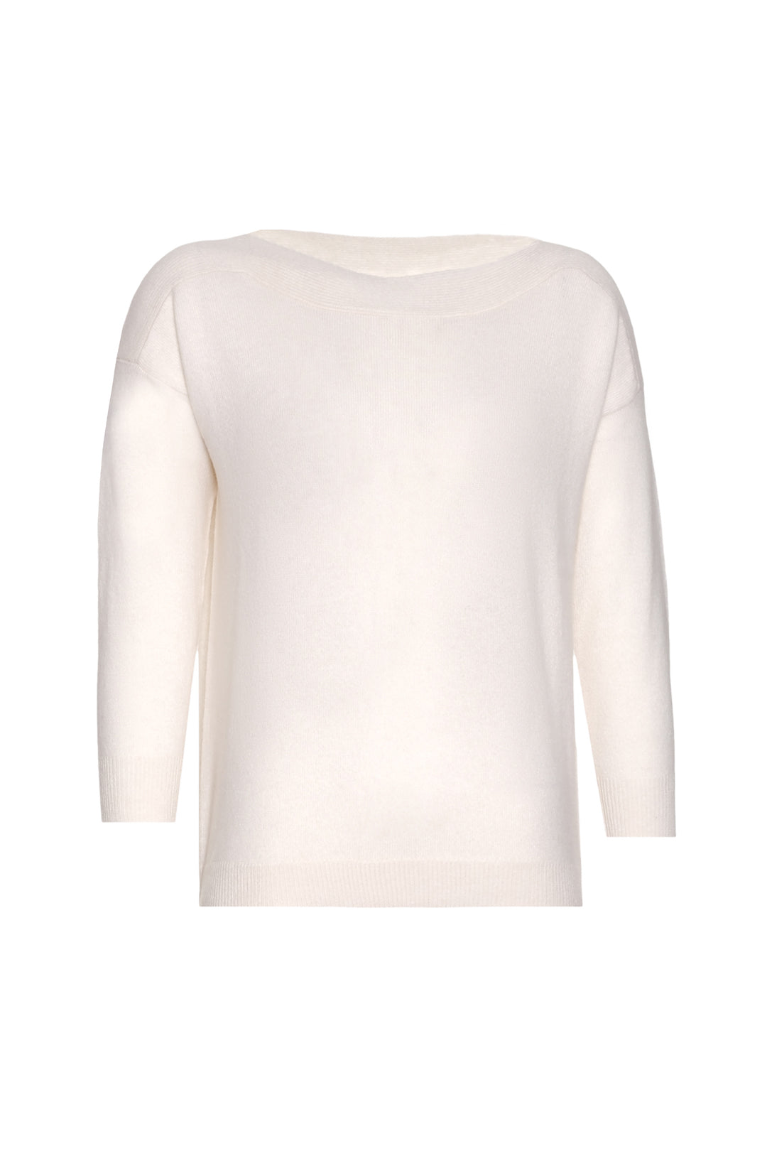 Beyaz Saf Kaşmir Isabella Kayık Yaka Kadın Kazak