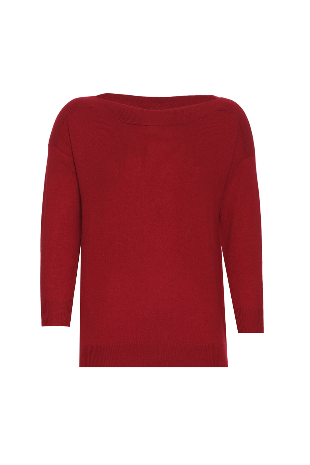 Bordo Saf Kaşmir Isabella Kayık Yaka Kadın Kazak